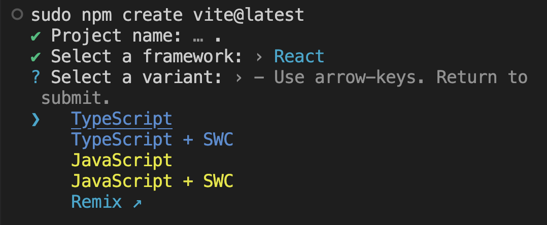 React (via Vite) cli setup